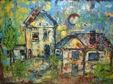 Malerei mit dem Titel "Dorf" von Norbert Fleischer, Original-Kunstwerk