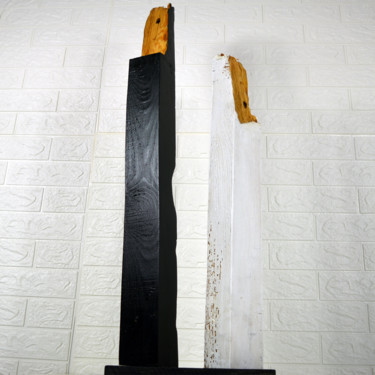 Скульптура под названием "Black and White Scu…" - Vasil Krastanov, Подлинное произведение искусства, Дерево