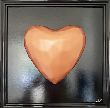 Painting titled "Heart Love Pink" by 2ny, Original Artwork, Acrylic Mounted on Wood Panel