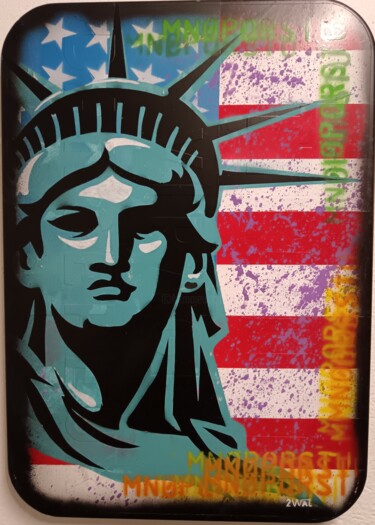 Pintura titulada "Statue de la liberté" por 2wal, Obra de arte original, Estarcido Montado en Aluminio