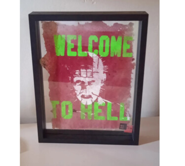 Painting titled "Welcom to Hell" by Ii Zirp, Original Artwork, Stencil Mounted on Wood Stretcher frame