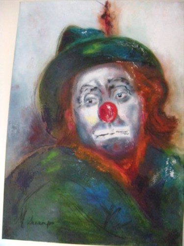 Pintura intitulada ""clown triste"" por Martine Decamps, Obras de arte originais