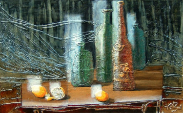 Painting titled "(НАТЮРМОРТС БУТЫЛКА…" by Iurii Tiukh, Original Artwork, Oil