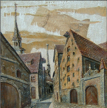 Painting titled "(РИГА-СТАРАЯ УЛИЦА)…" by Iurii Tiukh, Original Artwork, Oil