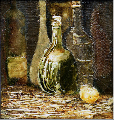 Painting titled "(НАТЮРМОРТ С БУТЫЛК…" by Iurii Tiukh, Original Artwork, Oil