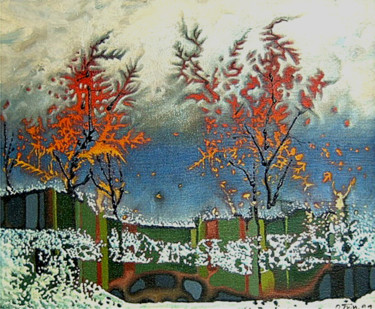Painting titled "(ПЕРВЫЙ СНЕГ) Гумен…" by Iurii Tiukh, Original Artwork, Oil