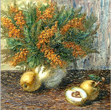 Painting titled "(МИМОЗЫ) Гуменчук А…" by Iurii Tiukh, Original Artwork, Oil