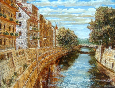 Painting titled "(улица ЛЮБЛЯНЫ) Гум…" by Iurii Tiukh, Original Artwork, Oil