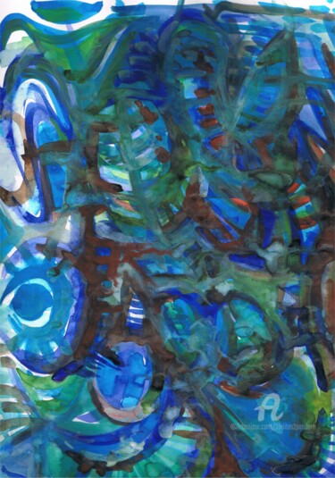 Dessin intitulée "" Squelettes bleus…" par Mr Foe'Z, Œuvre d'art originale, Gouache