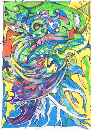 Рисунок под названием "" Grande vague huma…" - Mr Foe'Z, Подлинное произведение искусства, Шариковая ручка
