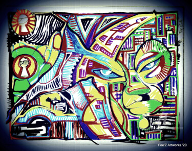 Digitale Kunst mit dem Titel ""Oiseaux- feuilles "" von Mr Foe'Z, Original-Kunstwerk, 2D digitale Arbeit