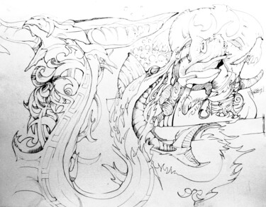 Tekening getiteld "" Le serpent qui ai…" door Mr Foe'Z, Origineel Kunstwerk, Balpen