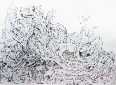 图画 标题为“" Dead fish loves w…” 由Mr Foe'Z, 原创艺术品, 圆珠笔