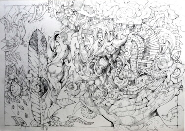 Drawing titled "" Marche à l'envers…" by Mr Foe'Z, Original Artwork, Ballpoint pen