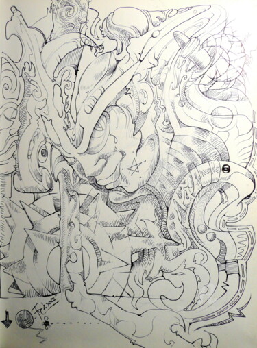 Zeichnungen mit dem Titel "Malefice 2022." von Mr Foe'Z, Original-Kunstwerk, Kugelschreiber