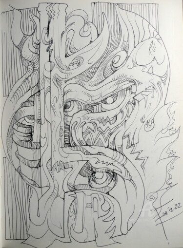 Drawing titled "" La canne du vieil…" by Mr Foe'Z, Original Artwork, Ballpoint pen