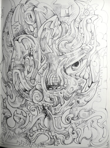 Рисунок под названием "" Esprit du chat "" - Mr Foe'Z, Подлинное произведение искусства, Шариковая ручка