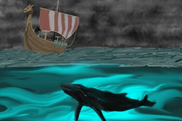 Цифровое искусство под названием "Whale under the vik…" - 3dcursordesigner, Подлинное произведение искусства, Цифровая живоп…