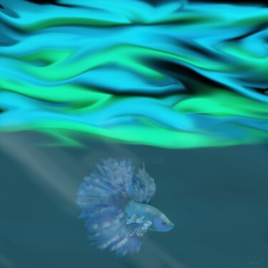 Arte digitale intitolato "Blue Fish and water…" da 3dcursordesigner, Opera d'arte originale, Pittura digitale