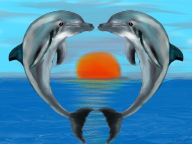 Arte digital titulada "Dolphins Love 12000…" por 3dcursordesigner, Obra de arte original, Pintura Digital