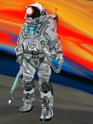 Arte digital titulada "Astronaut with lase…" por 3dcursordesigner, Obra de arte original, Pintura Digital