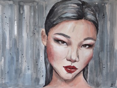 Malerei mit dem Titel "Fancy girl" von Marina Ogai, Original-Kunstwerk, Aquarell