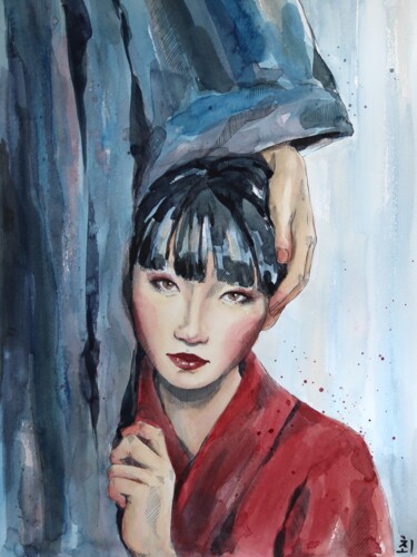 Peinture intitulée "Girl in hanbok" par Marina Ogai, Œuvre d'art originale, Aquarelle