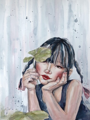Schilderij getiteld "Little girl" door Marina Ogai, Origineel Kunstwerk, Aquarel