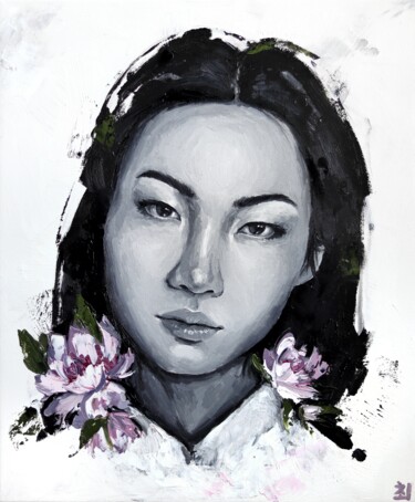 Schilderij getiteld "Aster" door Marina Ogai, Origineel Kunstwerk, Olie