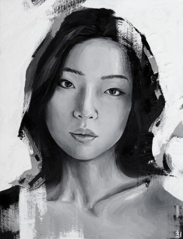 Peinture intitulée "Silver asian woman" par Marina Ogai, Œuvre d'art originale, Huile