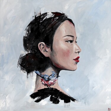 Pittura intitolato "Asian woman with bu…" da Marina Ogai, Opera d'arte originale, Olio
