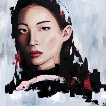 Painting titled "Asian girl with a s…" by Marina Ogai, Original Artwork, Oil