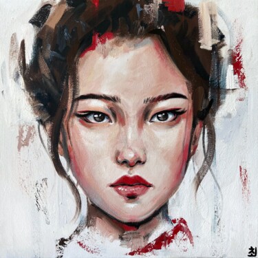 Painting titled "GEISHA IN RED" by Marina Ogai, Original Artwork, Oil