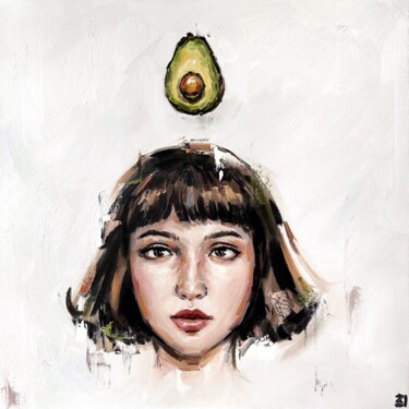 Pintura intitulada "AVOCADO GIRL" por Marina Ogai, Obras de arte originais, Óleo