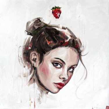 Pintura intitulada "STRAWBERRY GIRL" por Marina Ogai, Obras de arte originais, Óleo