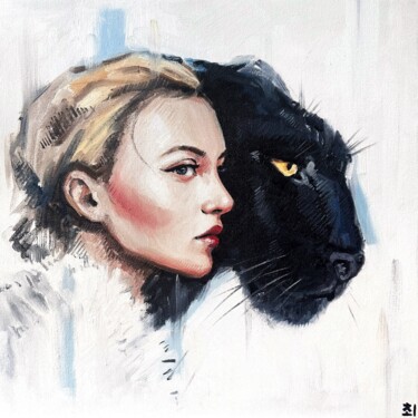 Painting titled "PANTHER POWER" by Marina Ogai, Original Artwork, Oil