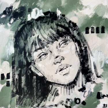 Malerei mit dem Titel "GREEN GIRL" von Marina Ogai, Original-Kunstwerk, Öl