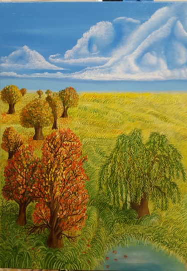 Картина под названием "Осень" - Алексей Криволапов, Подлинное произведение искусства, Масло Установлен на Деревянная рама дл…