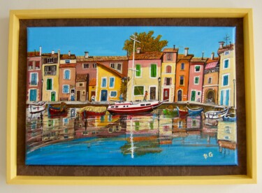 Schilderij getiteld "Village provencal" door Bernard Golay, Origineel Kunstwerk, Acryl Gemonteerd op Frame voor houten branc…