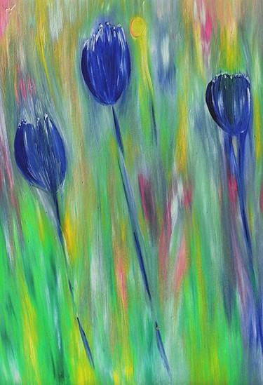 Painting titled "Blue Tulips" by Maria Skrebtsova, Original Artwork