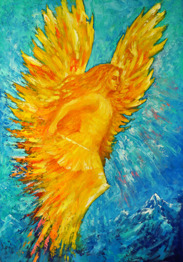 Peinture intitulée "Золотой Ангел" par Valeriy Novikov, Œuvre d'art originale, Huile