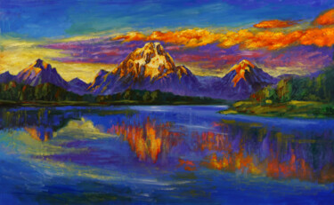 Картина под названием "SUNSET ON THE BACKG…" - Valeriy Novikov, Подлинное произведение искусства, Масло