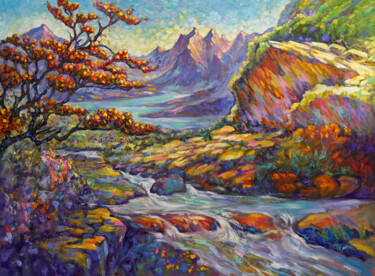 Painting titled "Mountain landscape" by Valeriy Novikov, Original Artwork, Oil