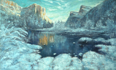 Peinture intitulée "Mountain Lake" par Valeriy Novikov, Œuvre d'art originale, Huile