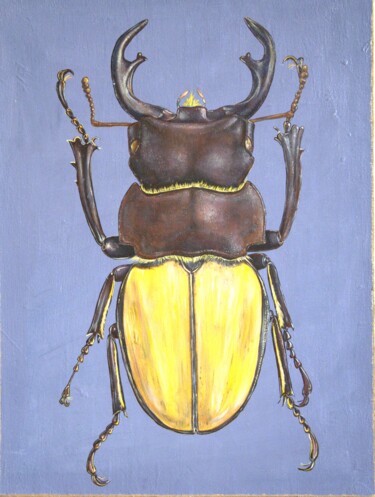 Painting titled "Жук  олень lucanus…" by Luiza Ishkuvatova, Original Artwork, Oil