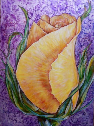 Pintura titulada "роза на голубом фоне" por Luiza Ishkuvatova, Obra de arte original, Oleo