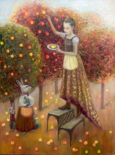 Painting titled "Наливные яблочки" by Julia Abramoshvili, Original Artwork, Oil Mounted on Wood Stretcher frame