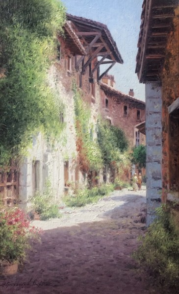 Картина под названием "Old street. France" - Vasily Gribennikov, Подлинное произведение искусства, Масло Установлен на картон