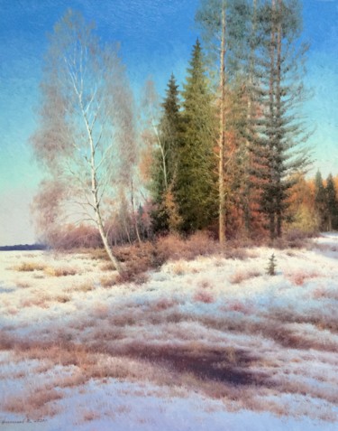 Peinture intitulée "Winter day" par Vasily Gribennikov, Œuvre d'art originale, Huile Monté sur Châssis en bois