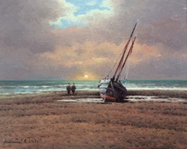 Картина под названием "Evening. Sea low ti…" - Vasily Gribennikov, Подлинное произведение искусства, Масло Установлен на кар…